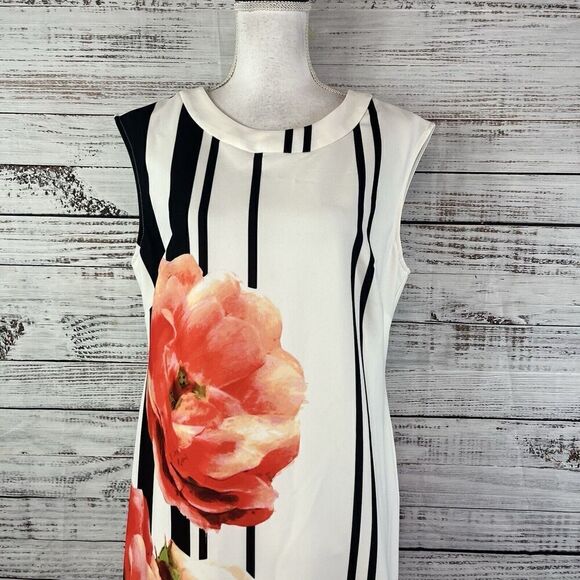 LABEL by 5 twelve Neiman March Dress size 12 Coral Floral Pencil Knee Wedding - Picture 4 of 13